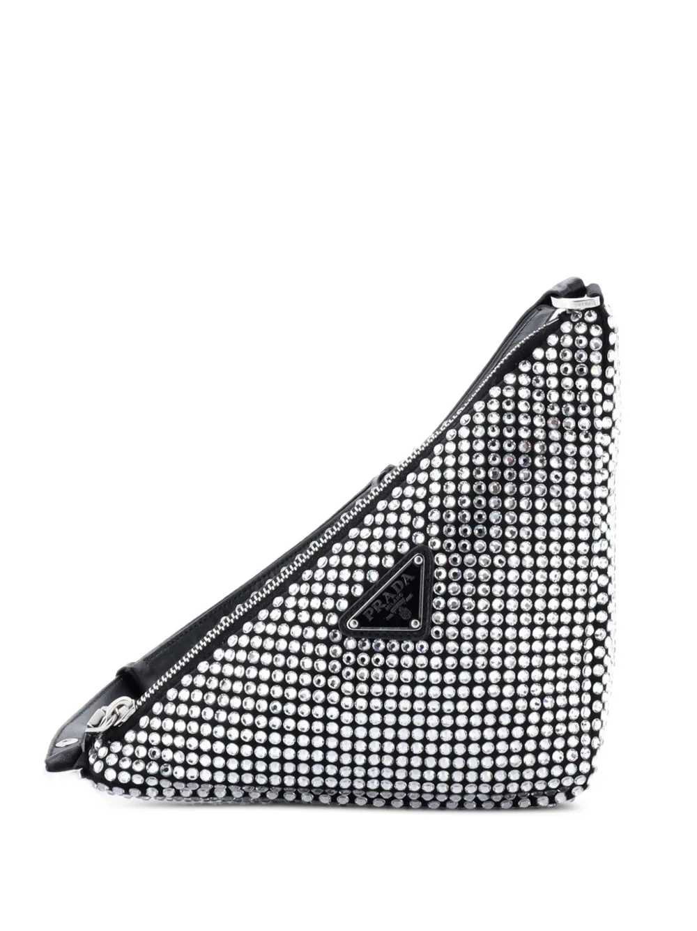 Prada Pre-Owned Triangle Top Handle Pouch Bag Crystal Embellished Satin Mini satchel - Nero