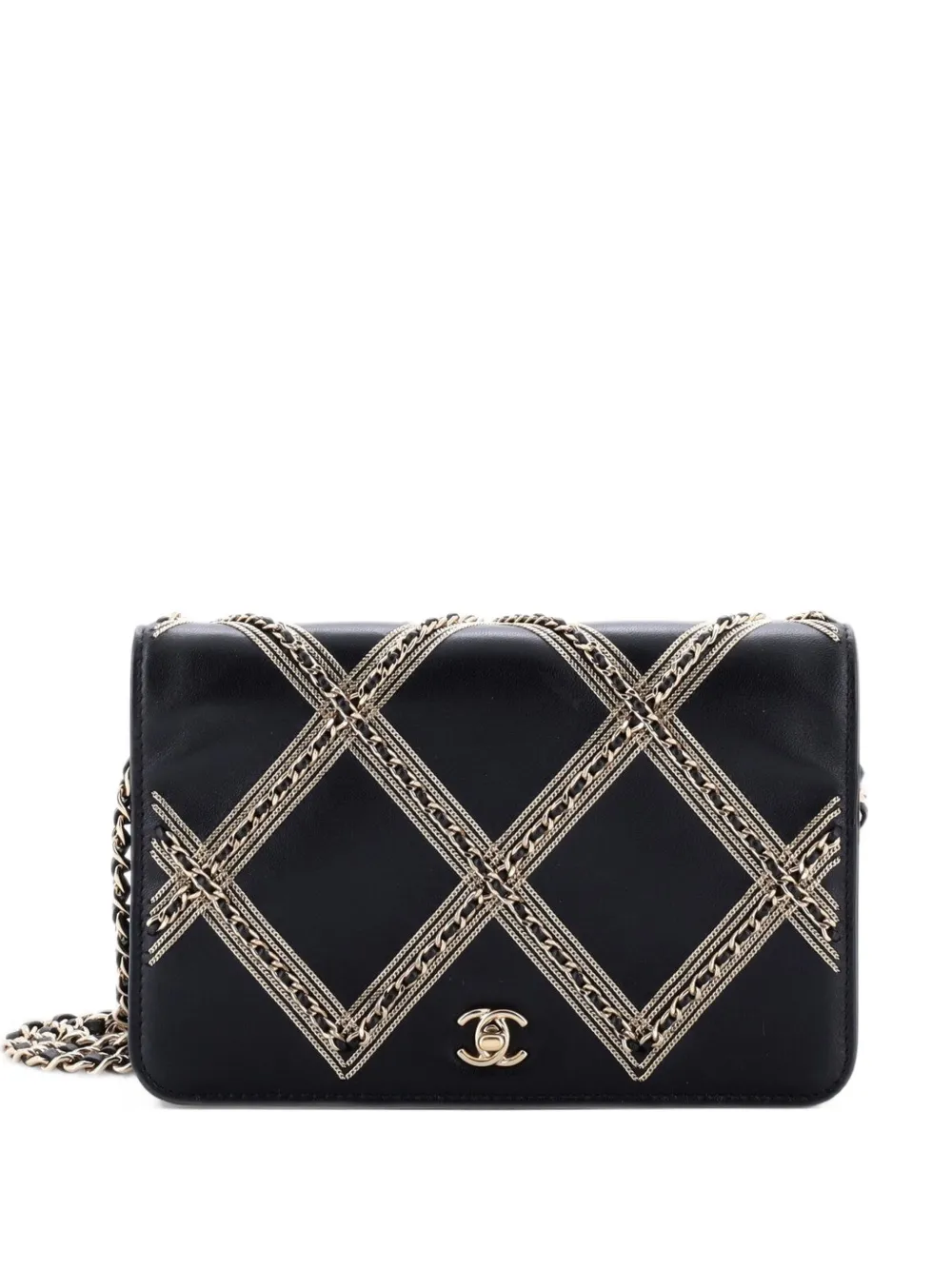CHANEL Pre-Owned Wallet on Chain Chain Embellished Quilted Lambskin crossbody bag - Black