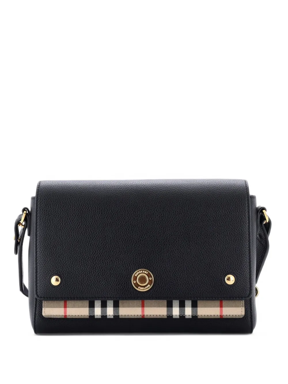 Burberry Pre-Owned Note Leather with Vintage Check Canvas Medium crossbody bag - Black