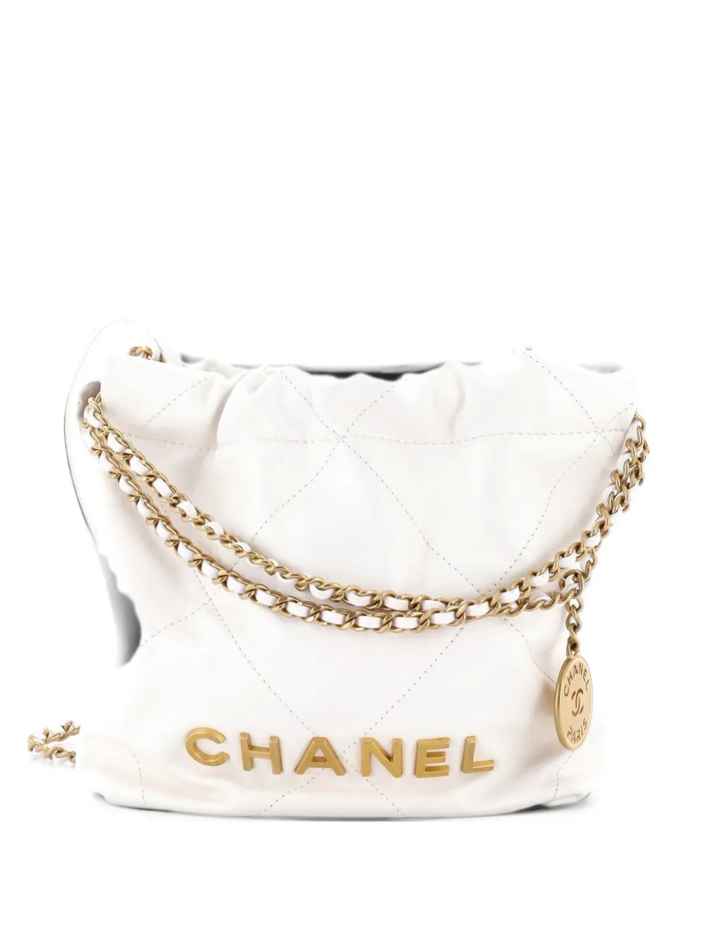 CHANEL Pre-Owned 22 Chain Hobo Quilted Calfskin Mini crossbody bag - Bianco
