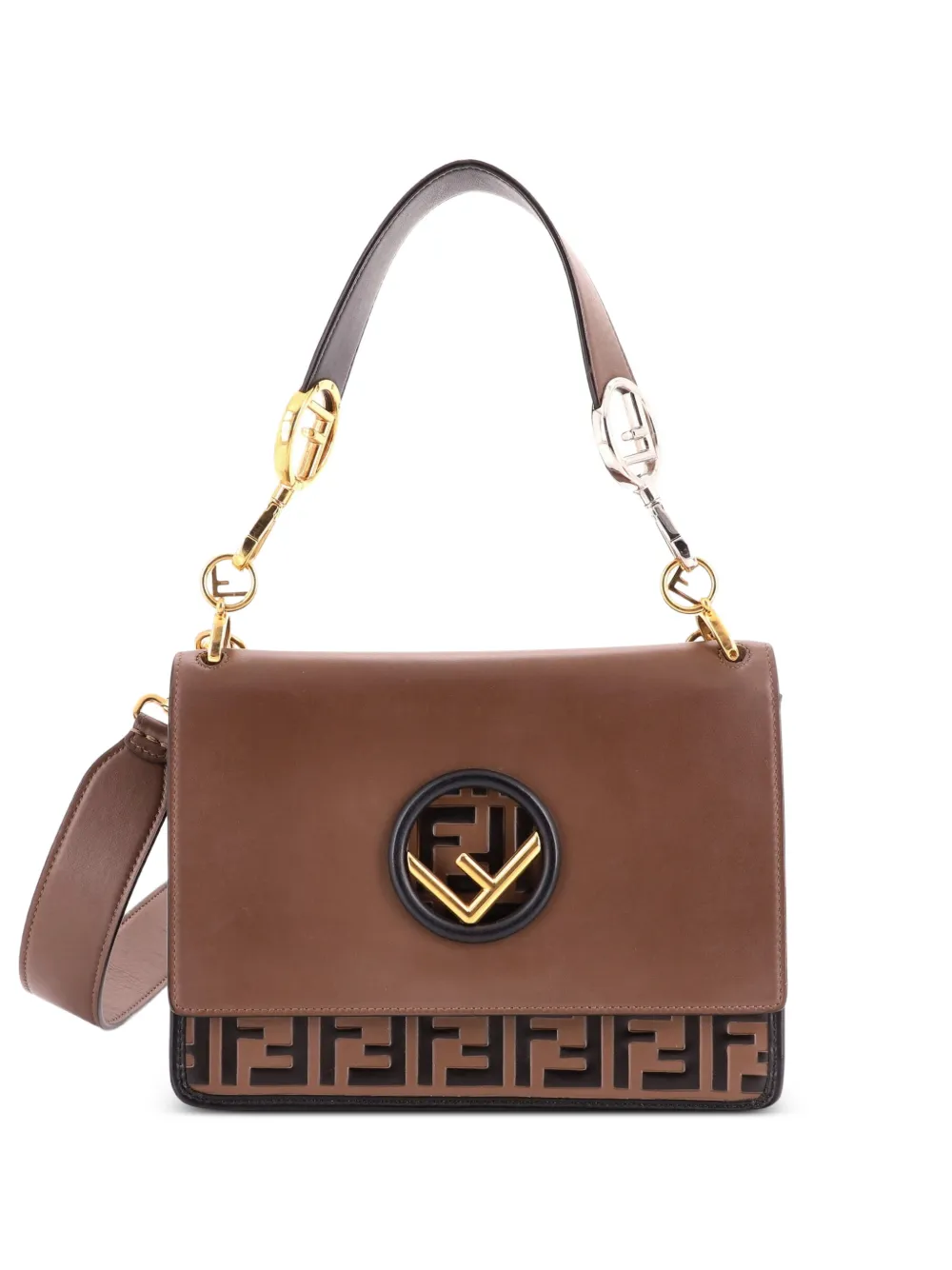 Fendi Pre-Owned Kan I F Leather with Zucca Embossed Detail Medium shoulder bag - Braun