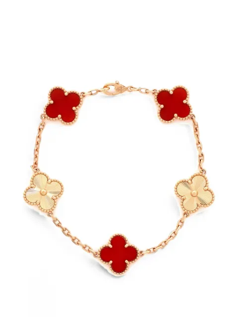 Van Cleef & Arpels Pre-Owned Vintage Alhambra 5 Motifs Guilloche 18K Rose Gold and Carnelian bracelet