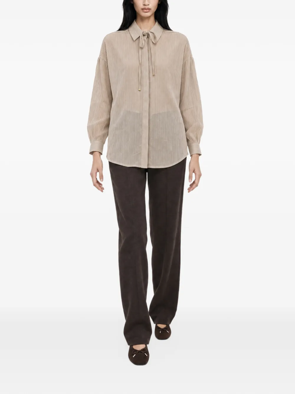 Sessùn Liza blouse met gestrikte hals Beige