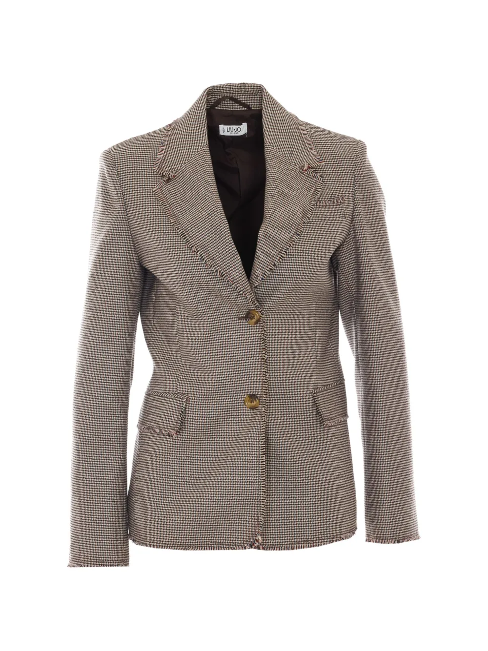 LIU JO houndstooth-pattern frayed-edge blazer - Nude