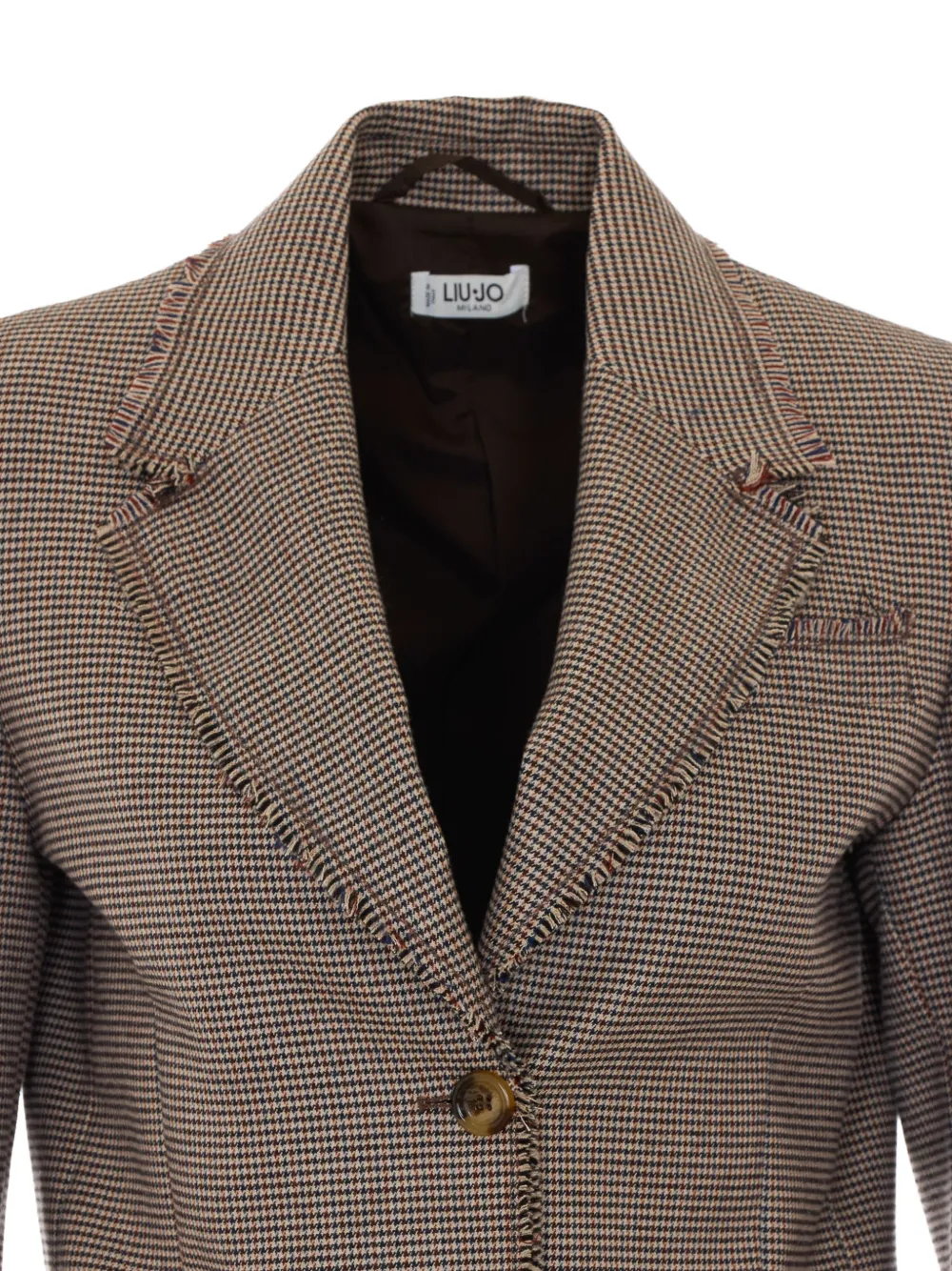 LIU JO houndstooth-pattern frayed-edge blazer Beige