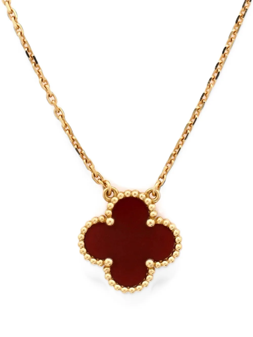 Pre-owned Van Cleef & Arpels Vintage Alhambra Pendant 18k Yellow Gold And Carnelian Necklace