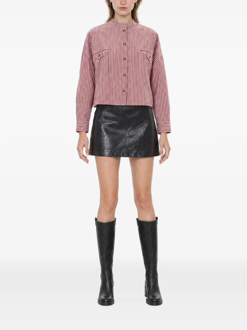Sessun Striped Button-front Shirt Jacket In Red