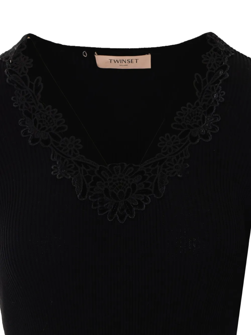 TWINSET lace-trim ribbed bodysuit Zwart