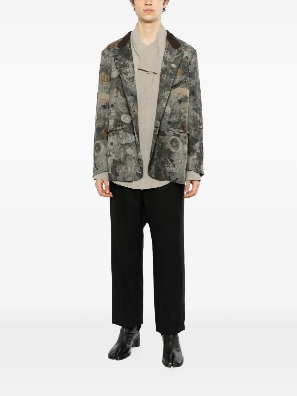 Ziggy Chen digital-print stand-collar blazer Grijs