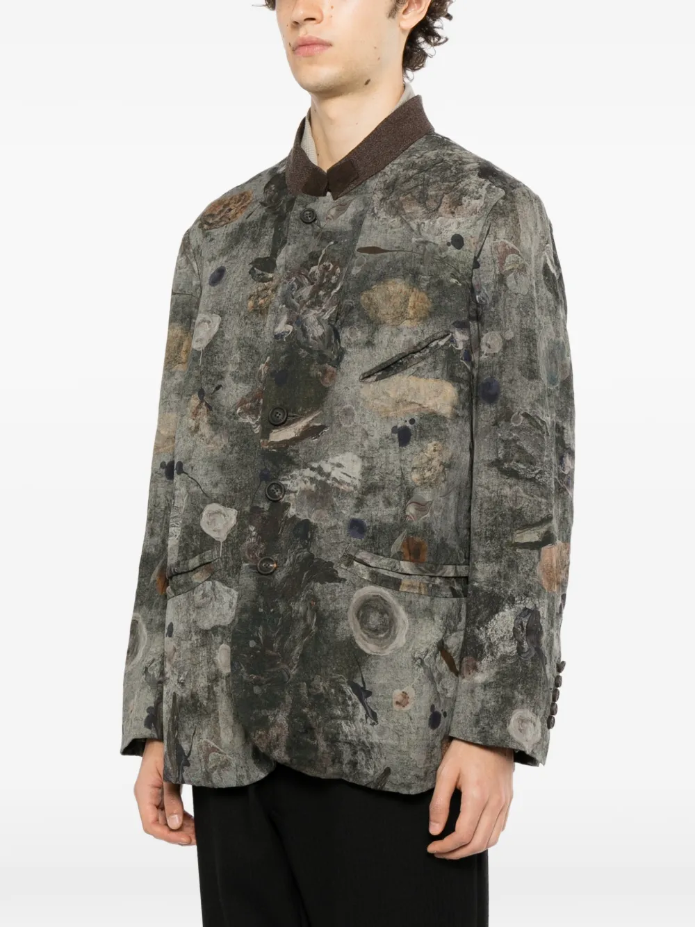 Ziggy Chen digital-print stand-collar blazer Grijs