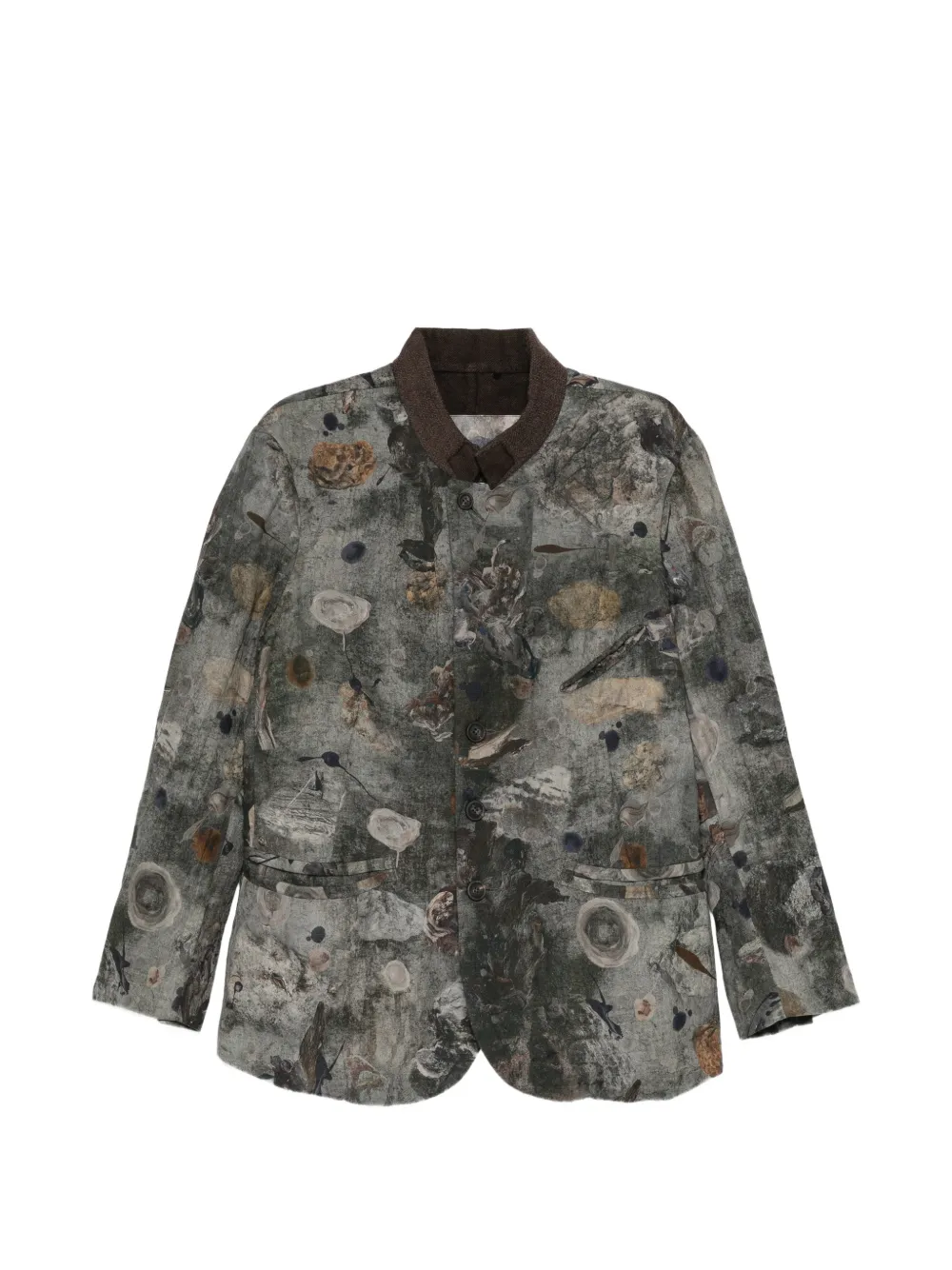Ziggy Chen digital-print stand-collar blazer Grijs