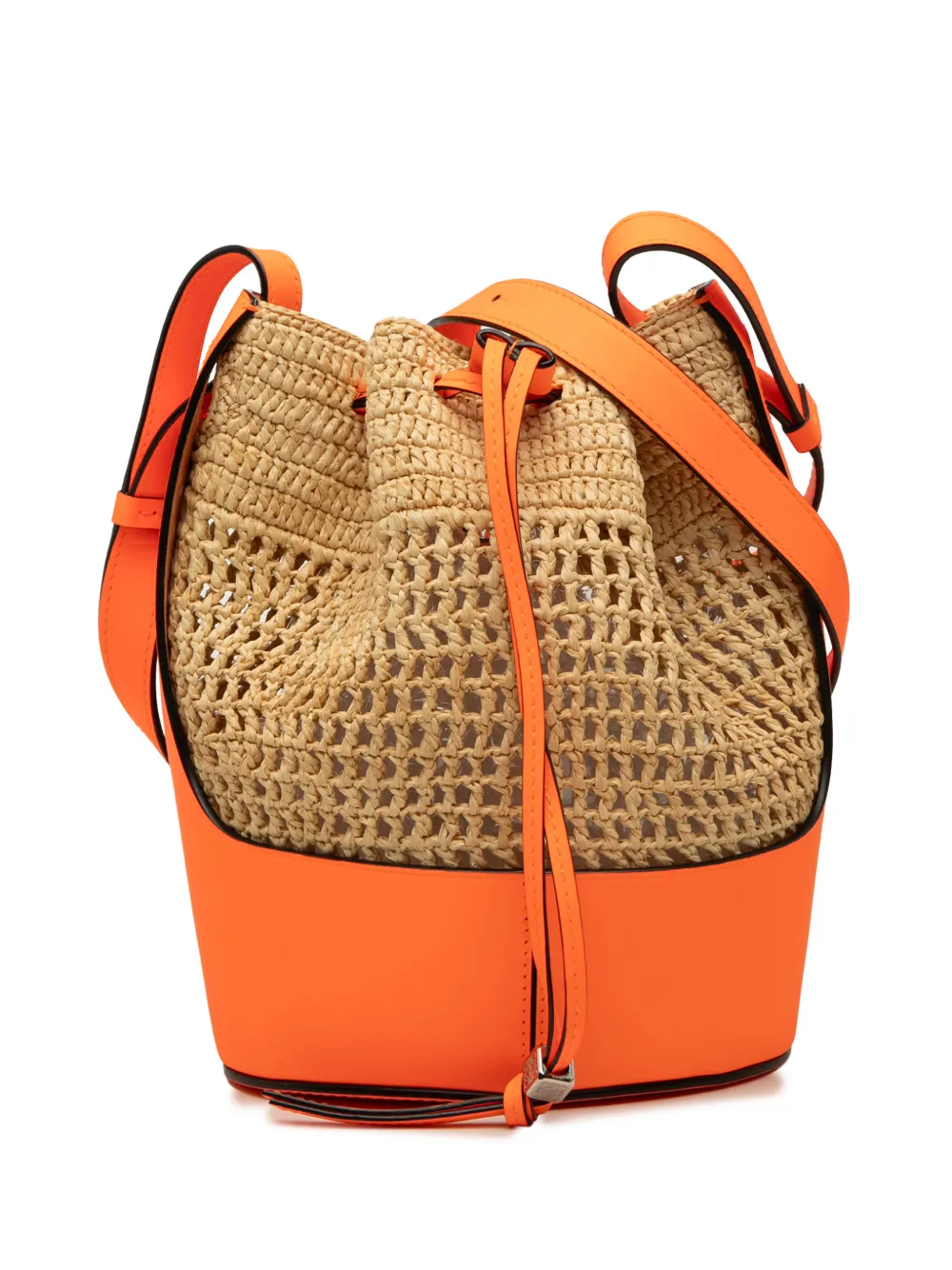 Loewe Pre-Owned 2020 Small Raffia and Calfskin Balloon bucket bag - Orange