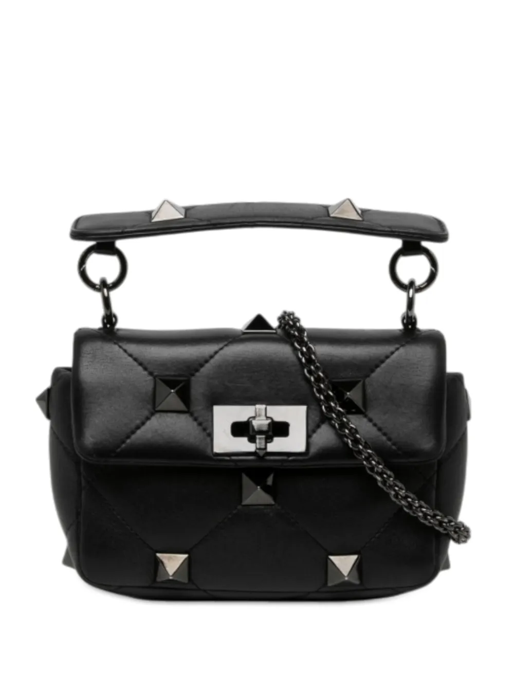 Valentino Garavani Pre-Owned 2018-2026 Small Nappa Monochrome Roman Stud satchel - Schwarz