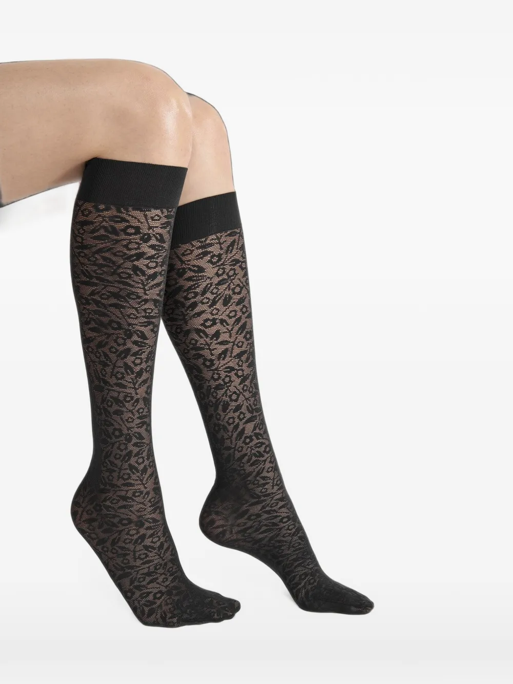 Wolford Bouquet floral-jacquard knee-high socks Zwart