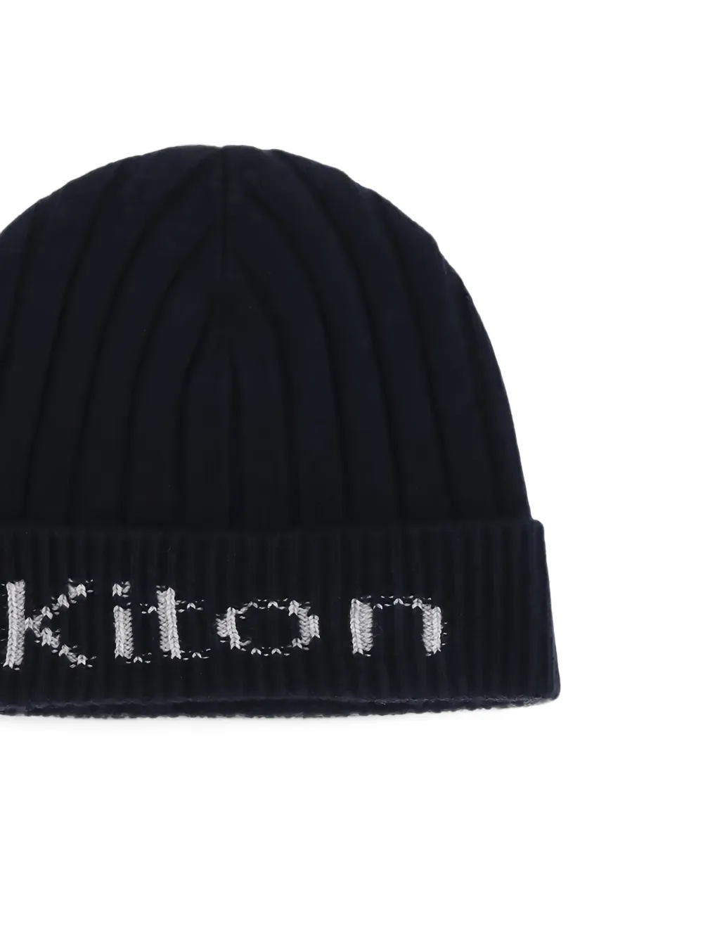 Kiton logo-embroidered ribbed-knit beanie hat Blauw