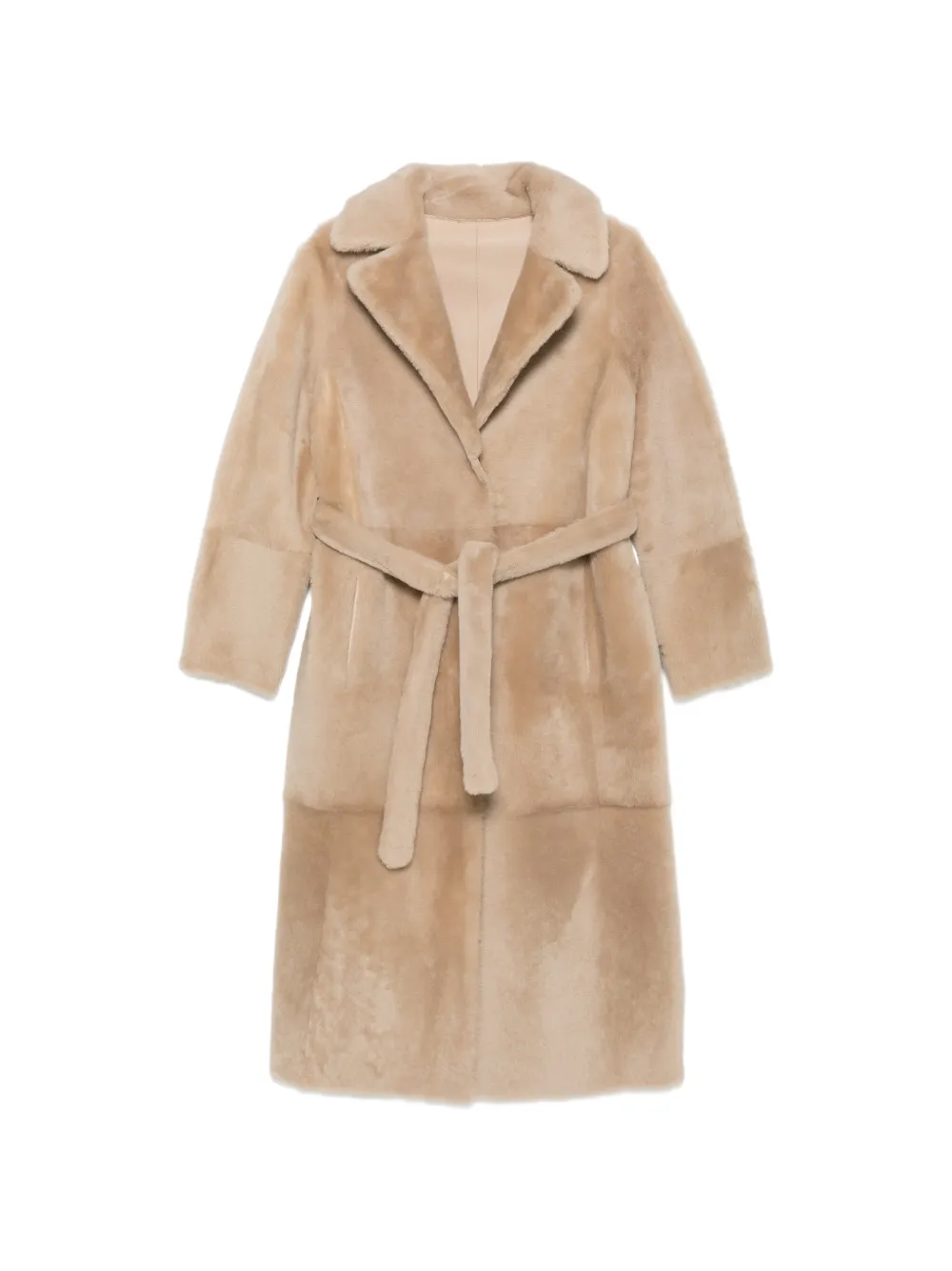 Yves Salomon Manteau belted shearling coat Beige