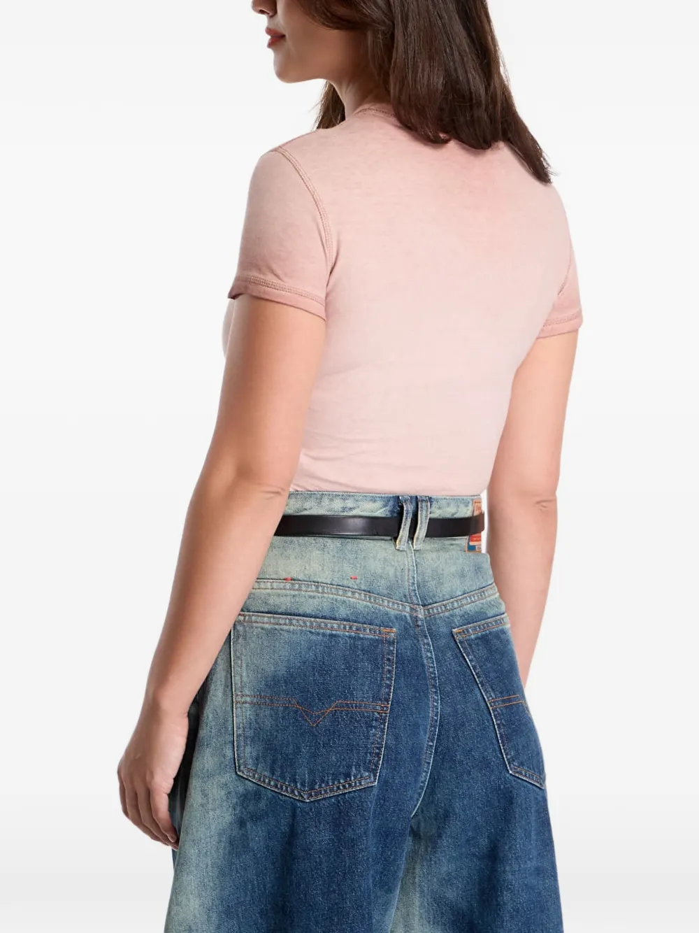 Diesel T-shirt met patches en microwafelzijkanten Roze