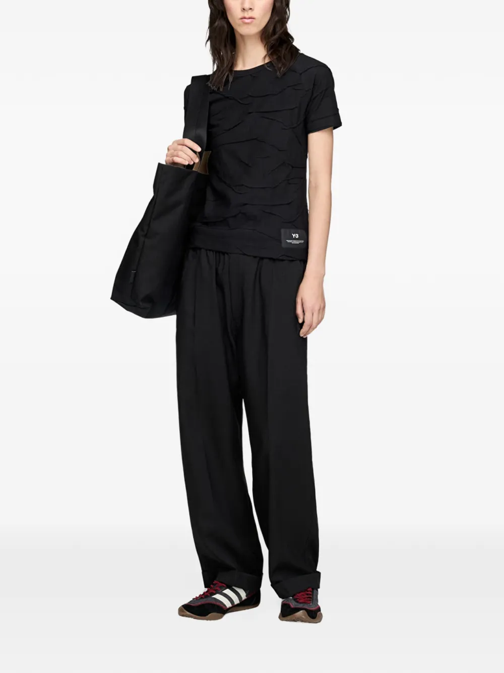 Y-3 Geplooid T-shirt Zwart