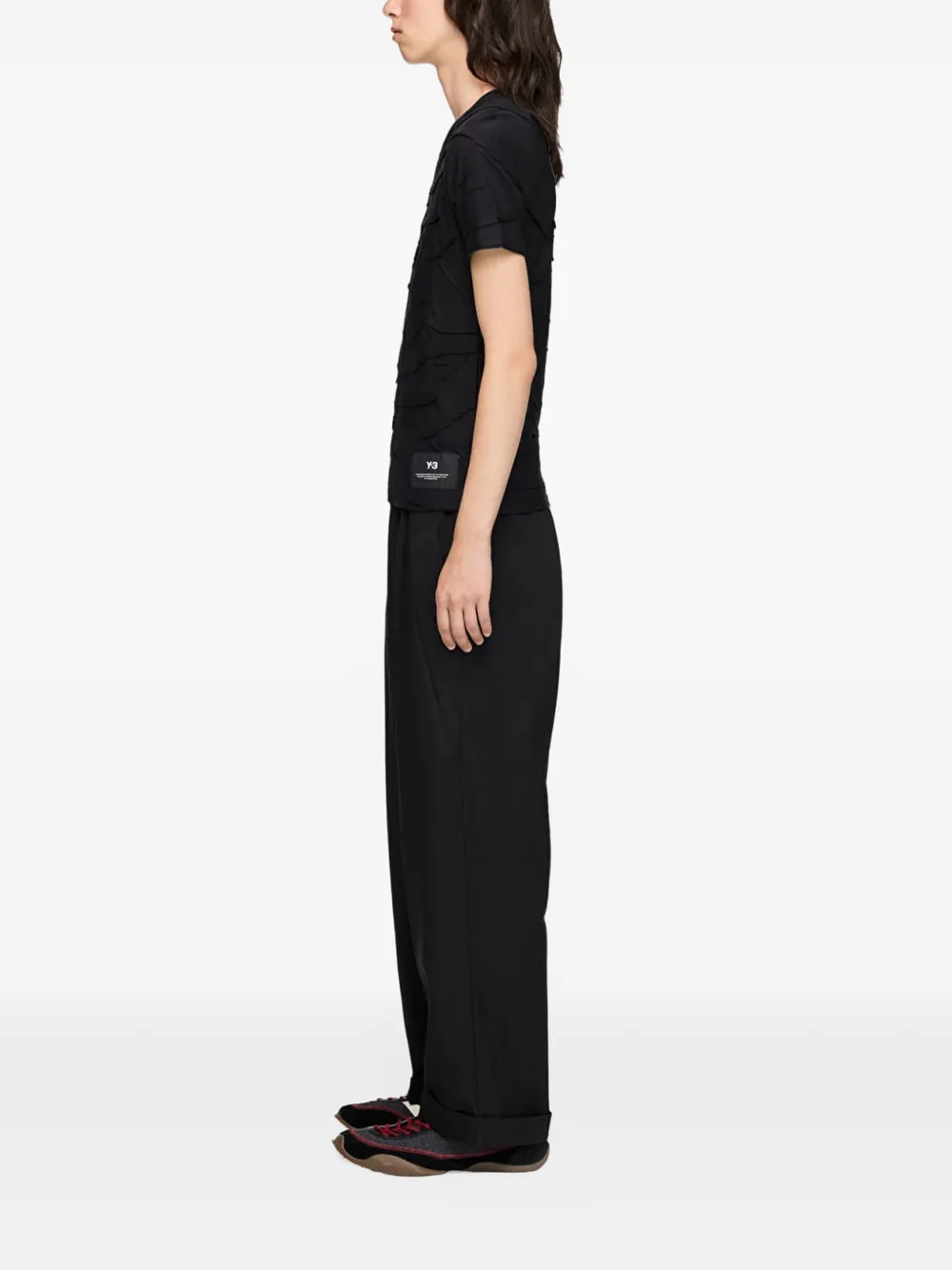 Y-3 Geplooid T-shirt Zwart