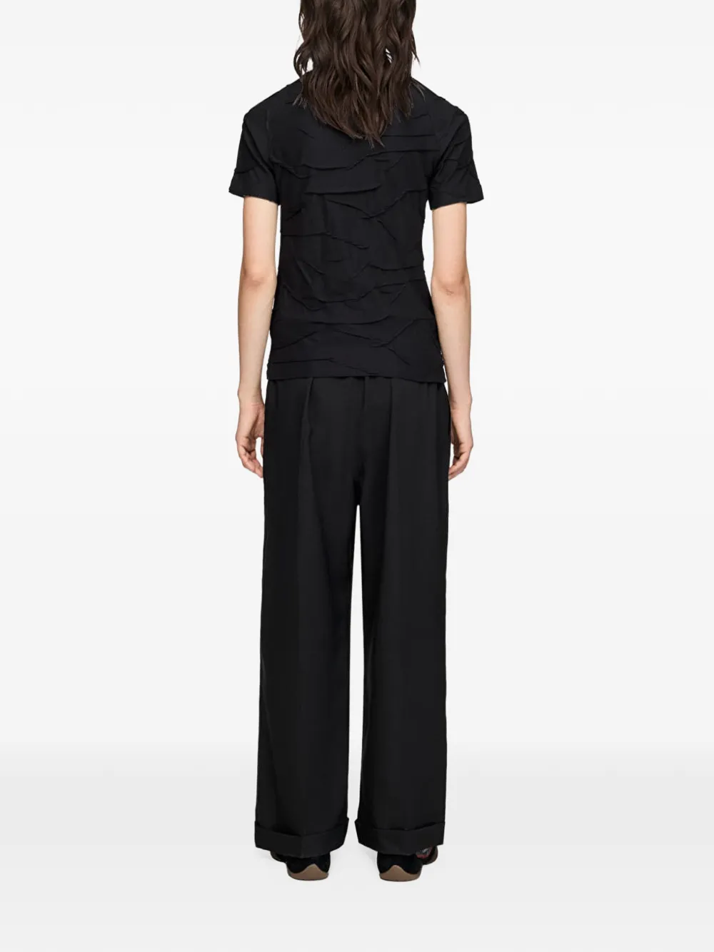 Y-3 Geplooid T-shirt Zwart