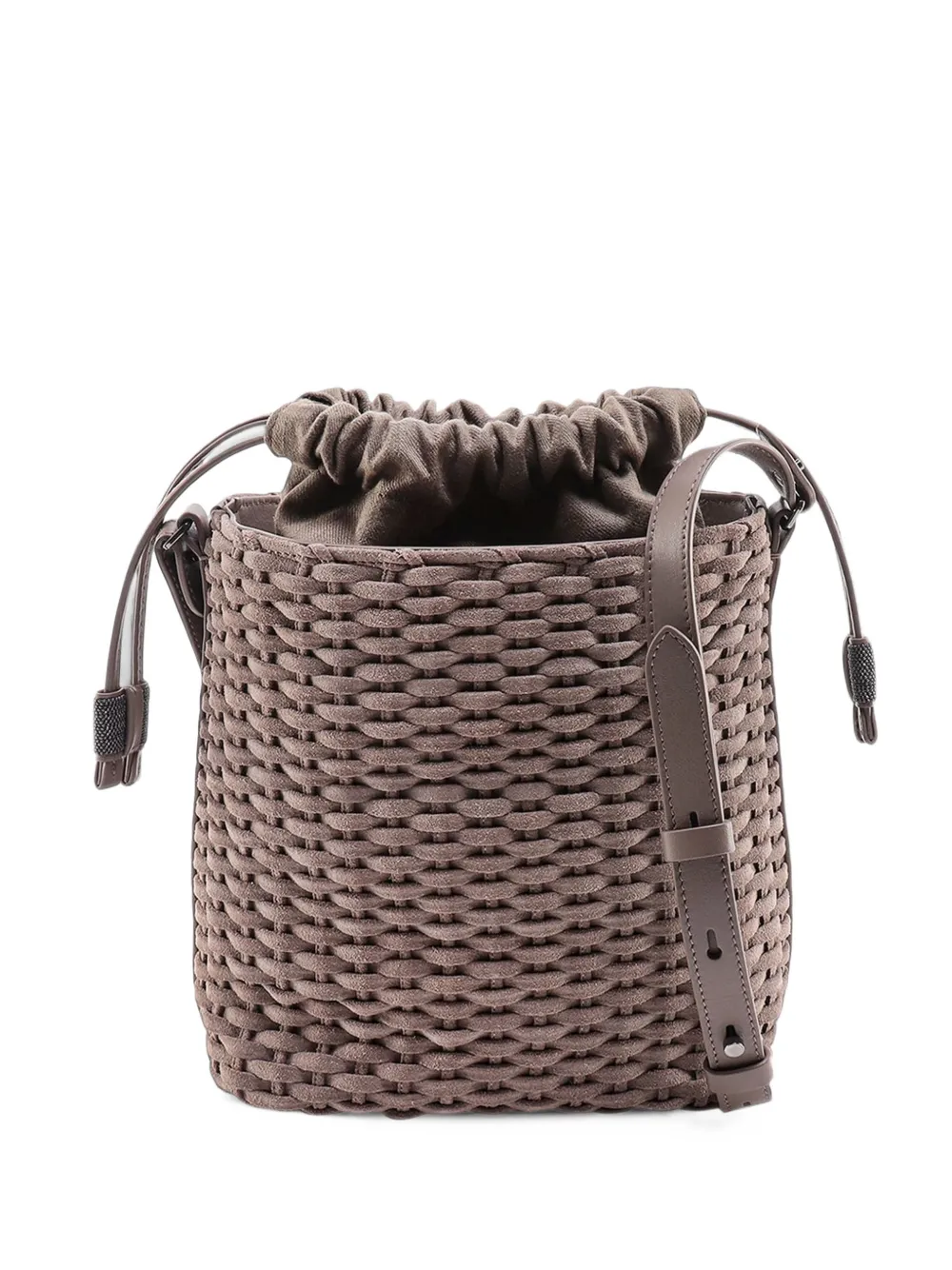 Brunello Cucinelli woven leather bucket bag - Grau