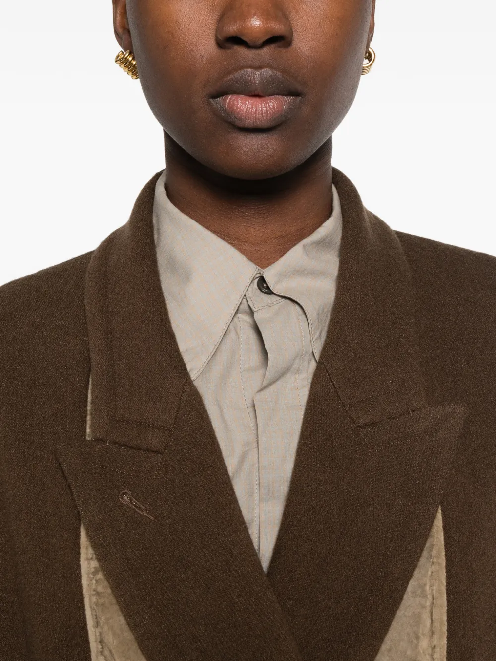 Uma Wang jacquard-panelled belted coat Bruin