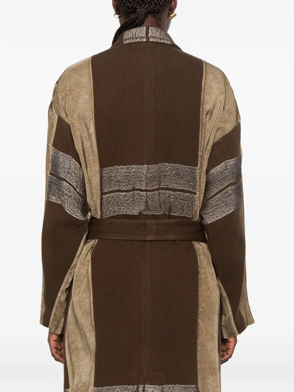 Uma Wang jacquard-panelled belted coat Bruin