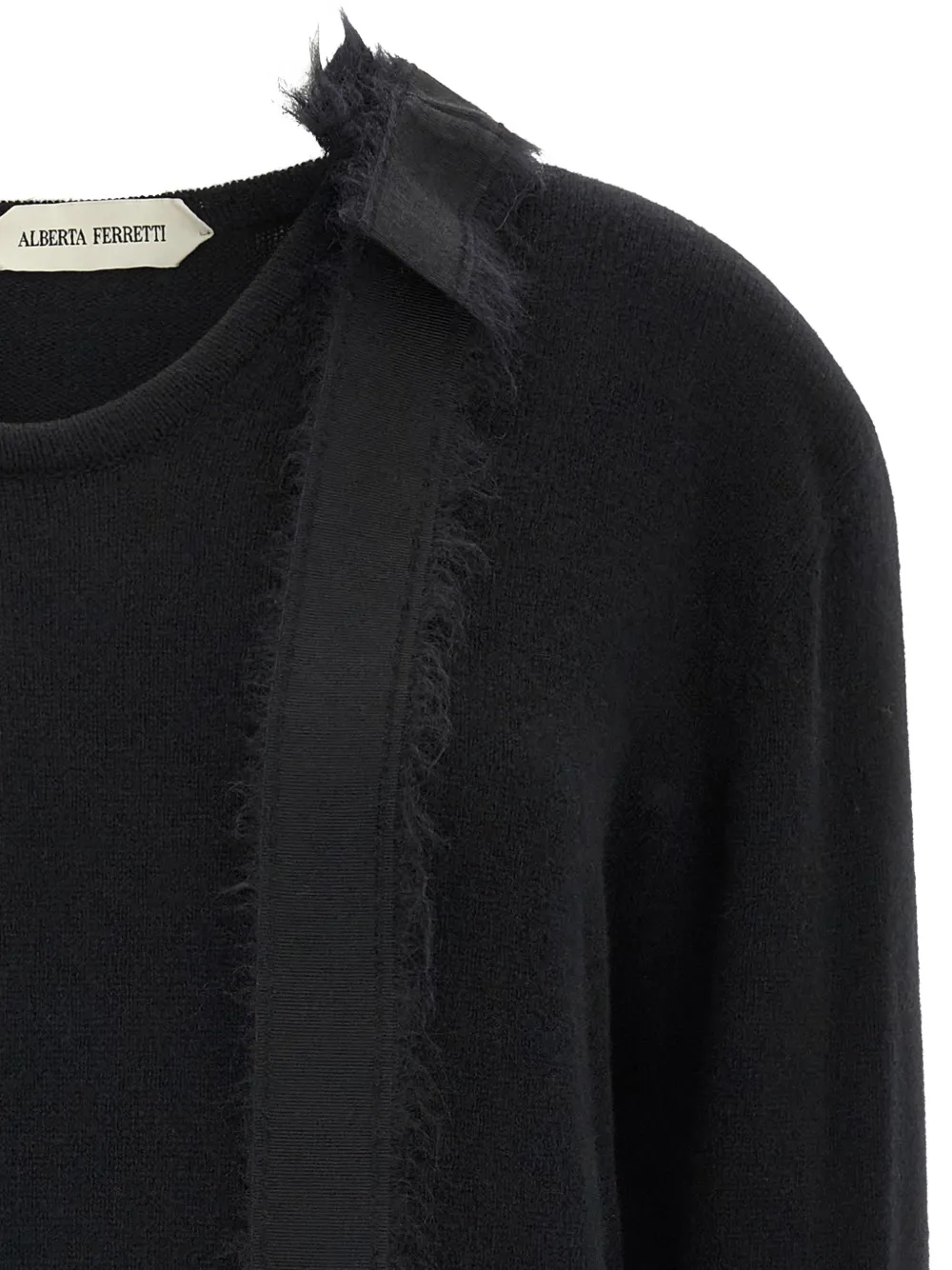 Alberta Ferretti bow-detail frayed-hem sweater Zwart