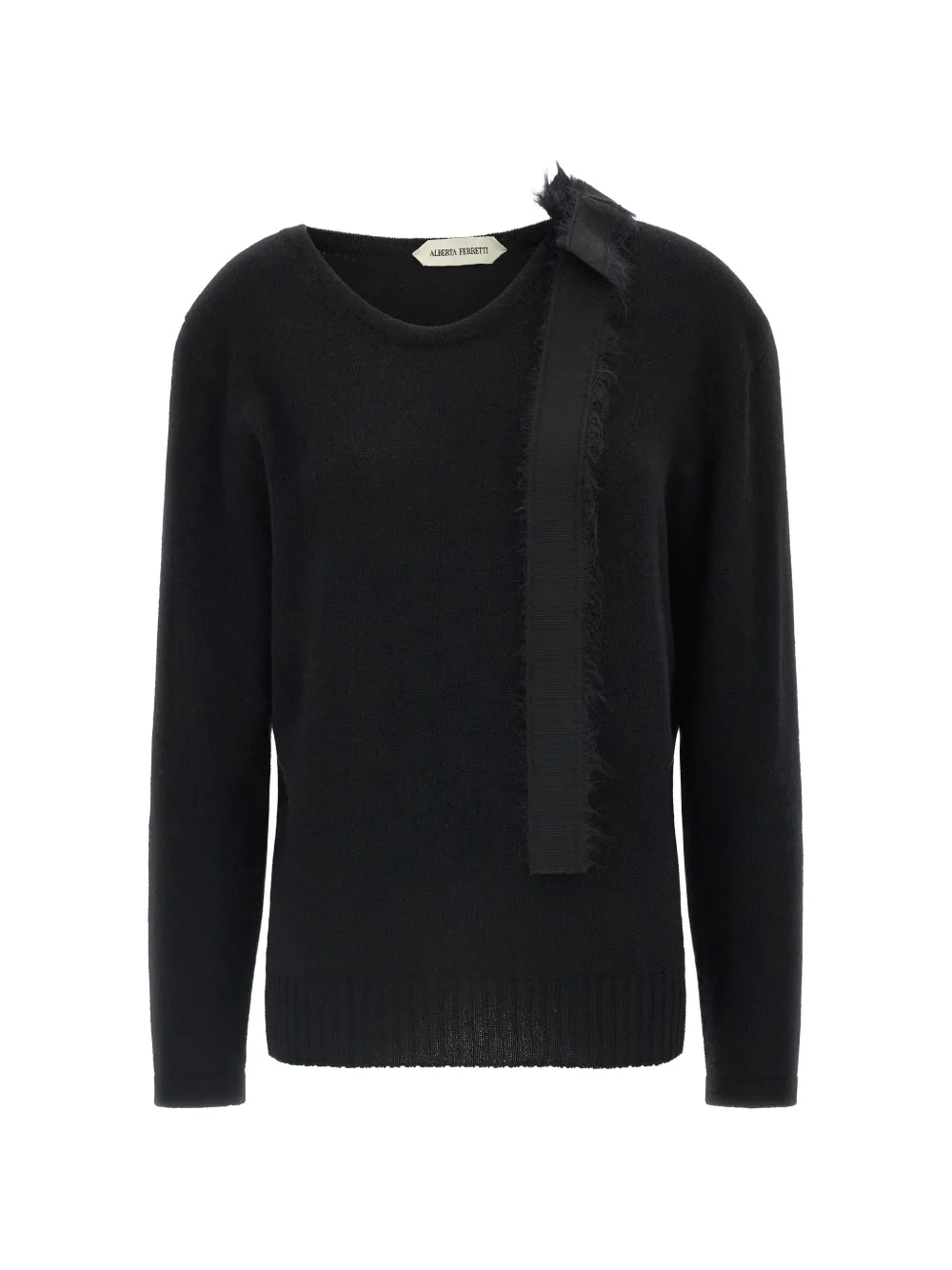 Alberta Ferretti bow-detail frayed-hem sweater - Black
