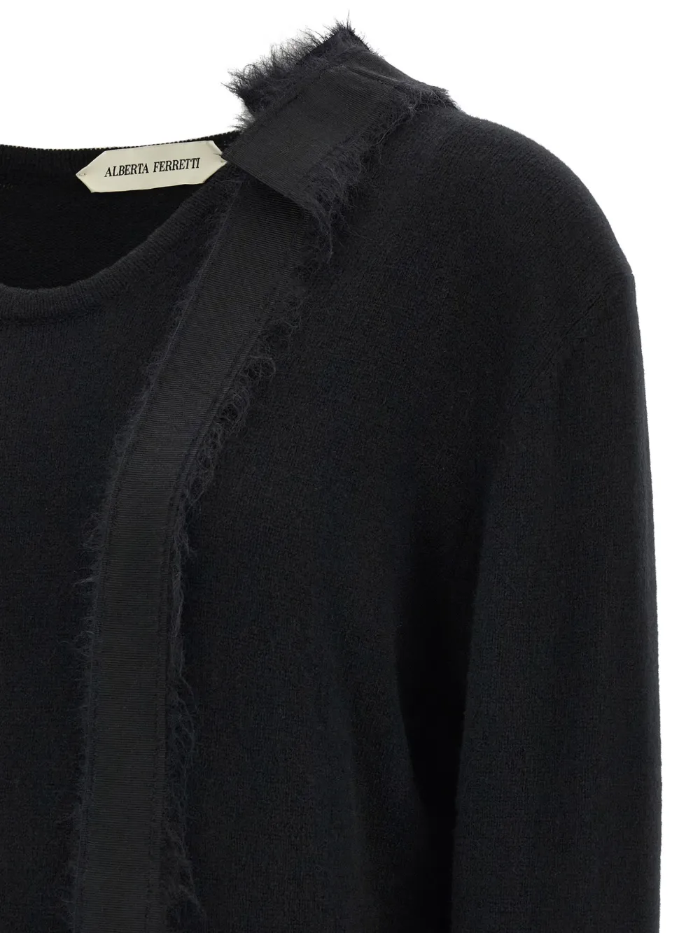 Alberta Ferretti bow-detail frayed-hem sweater Zwart