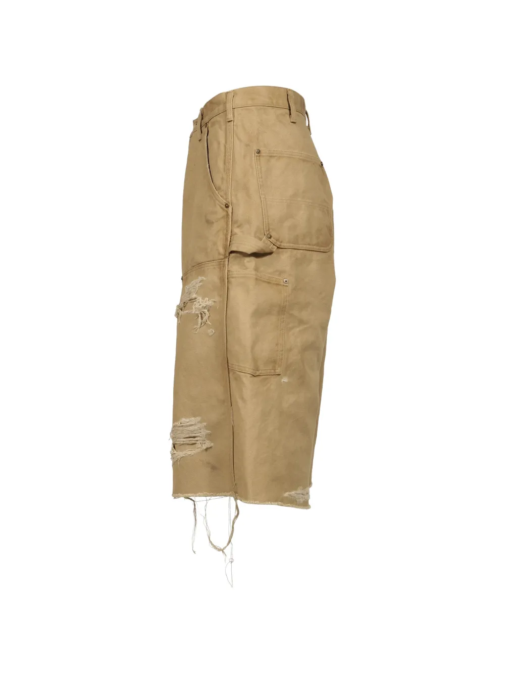 KAMIYA Boro Duck gerafelde bermuda van duck canvas Beige