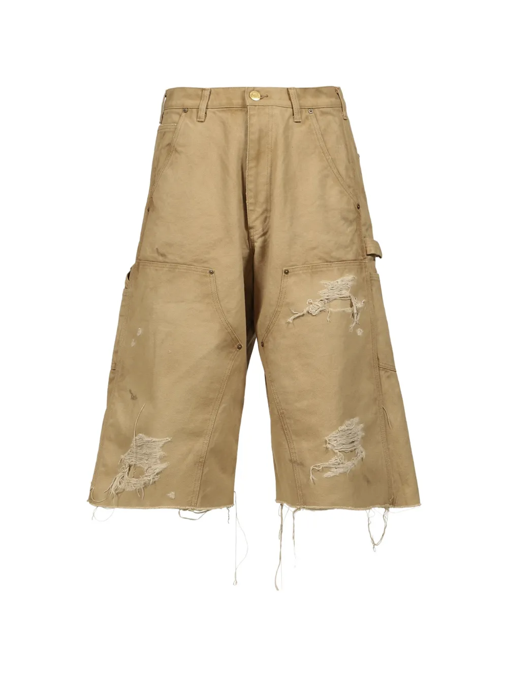 KAMIYA Boro Duck distressed duck-canvas bermuda shorts - Neutrals
