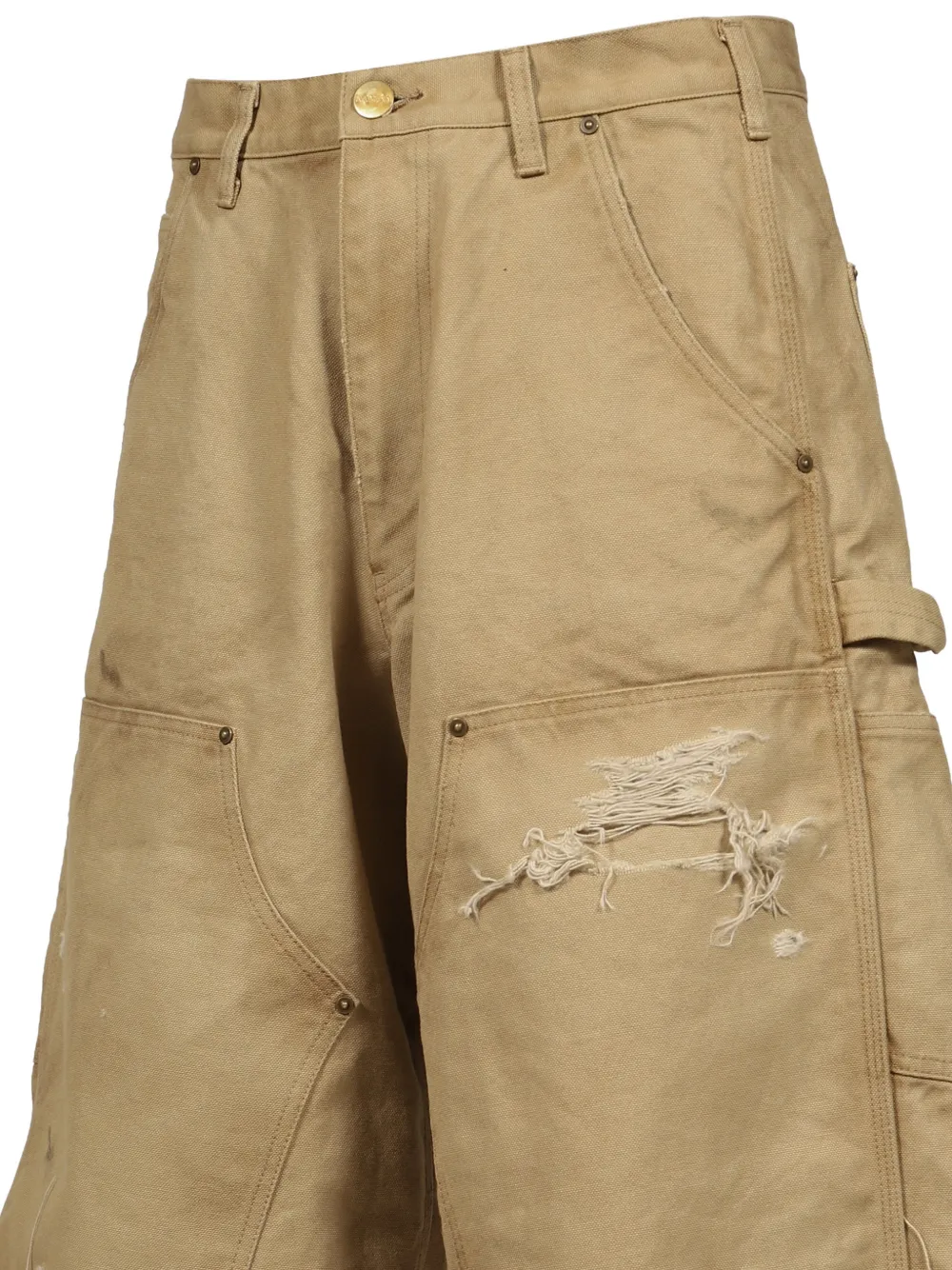 KAMIYA Boro Duck gerafelde bermuda van duck canvas Beige