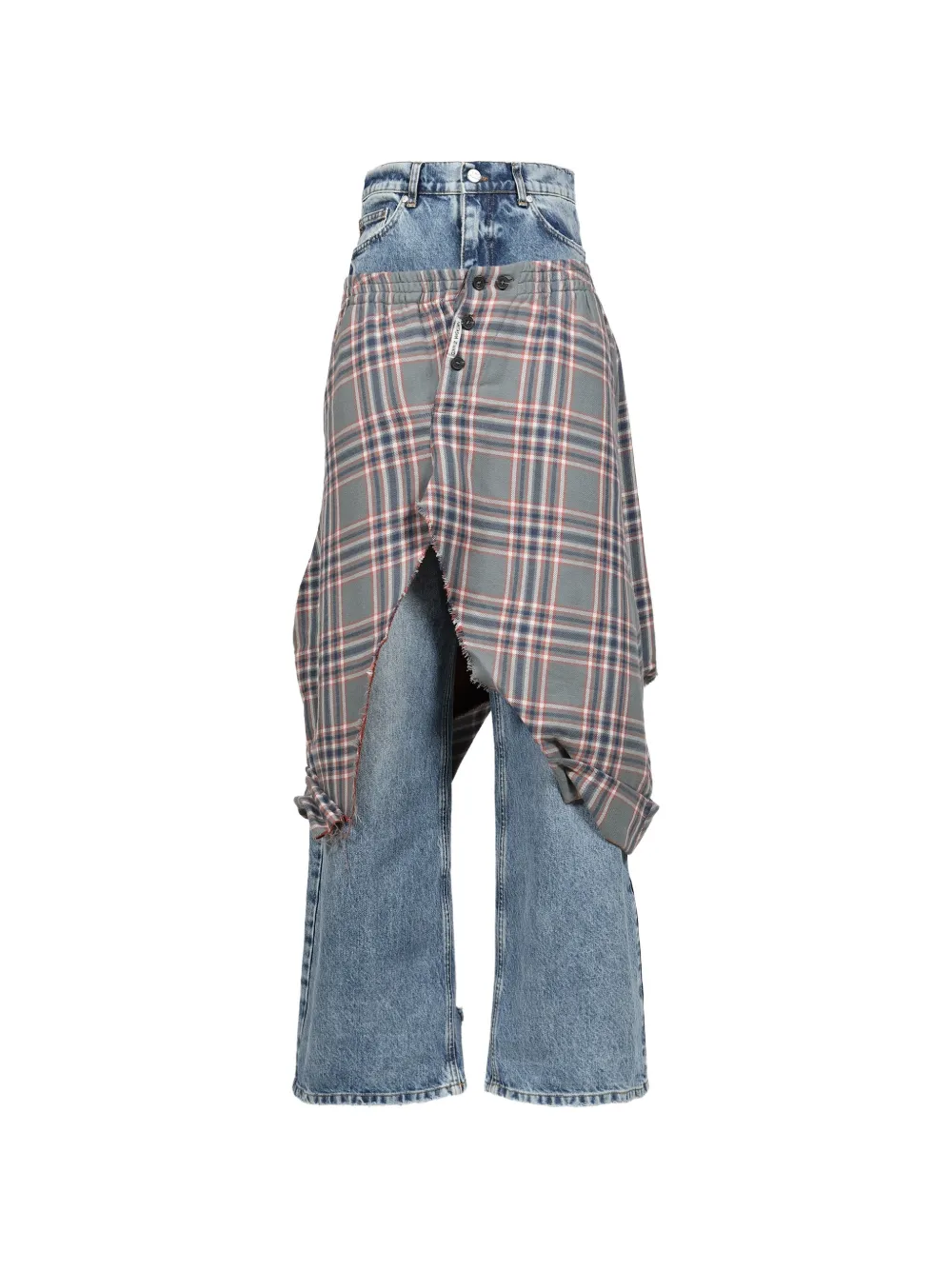 Natasha Zinko layered check-pattern jeans - Bleu Natasha Zinko layered check-pattern jeans - Bleu