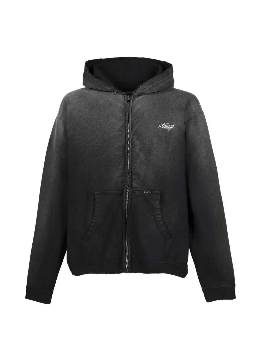 KAMIYA Greatness Act-Cool embroidered aged-effect hoodie - Black