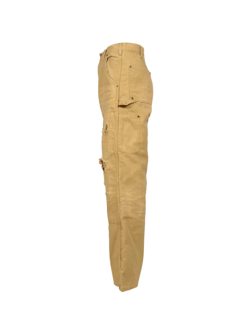 KAMIYA Heavy Sun Faded gerafelde canvas jeans Beige
