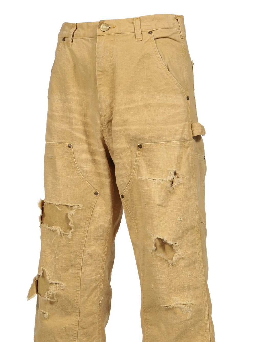 KAMIYA Heavy Sun Faded gerafelde canvas jeans Beige