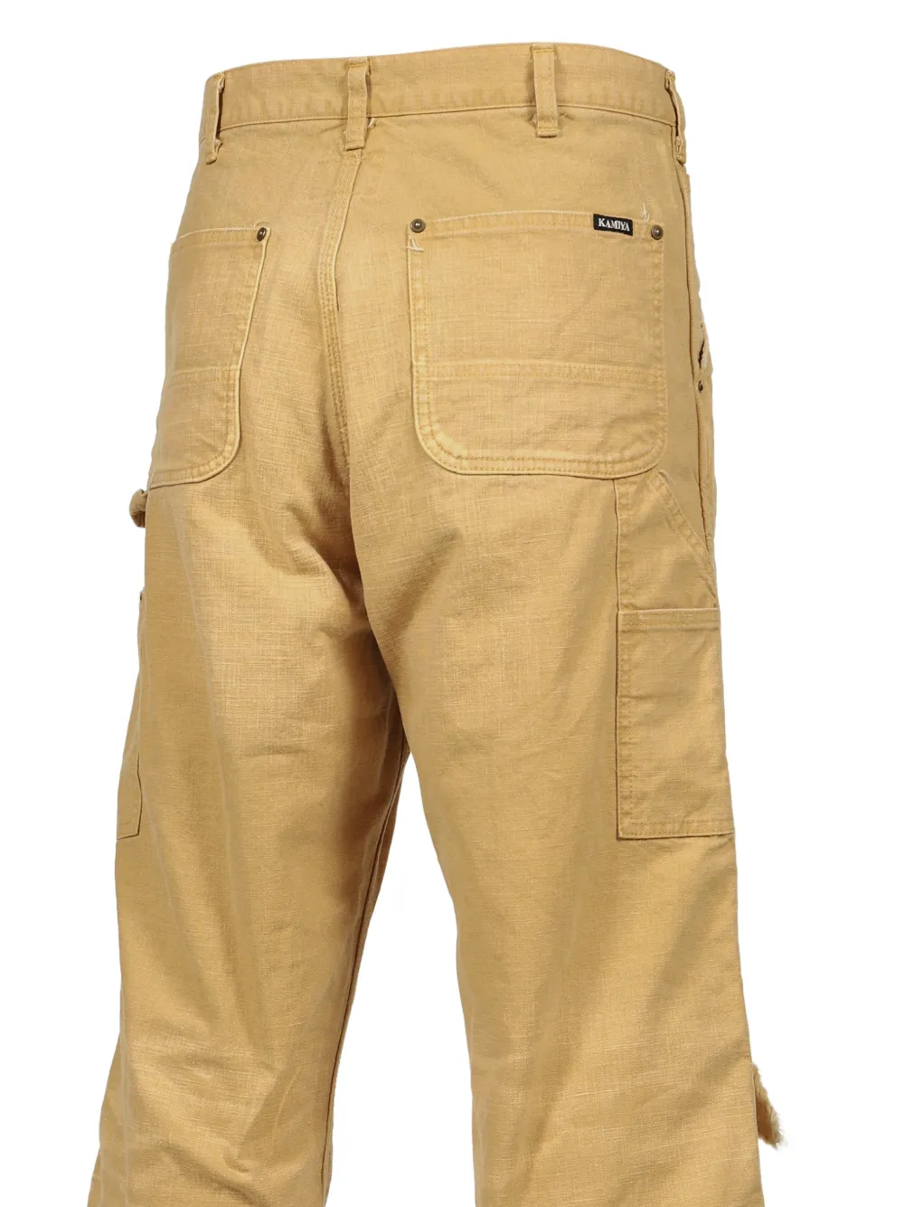 KAMIYA Heavy Sun Faded gerafelde canvas jeans Beige