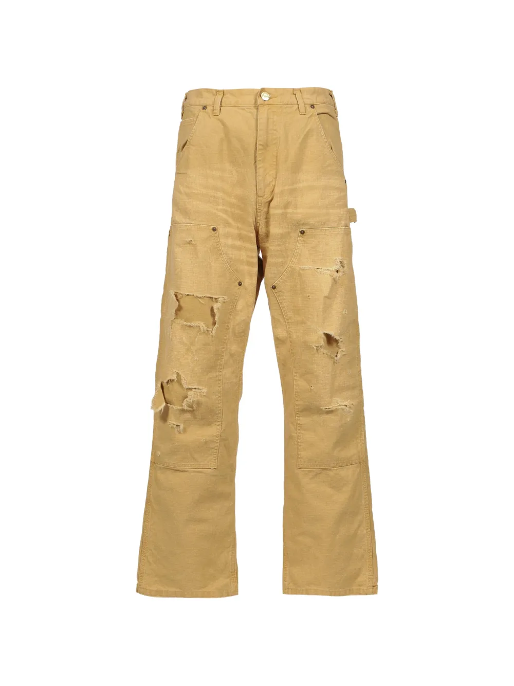 KAMIYA Heavy Sun Faded distressed duck-canvas jeans - Tons neutres