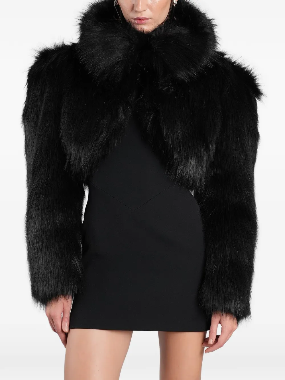 David Koma cropped faux-fur jacket - Schwarz