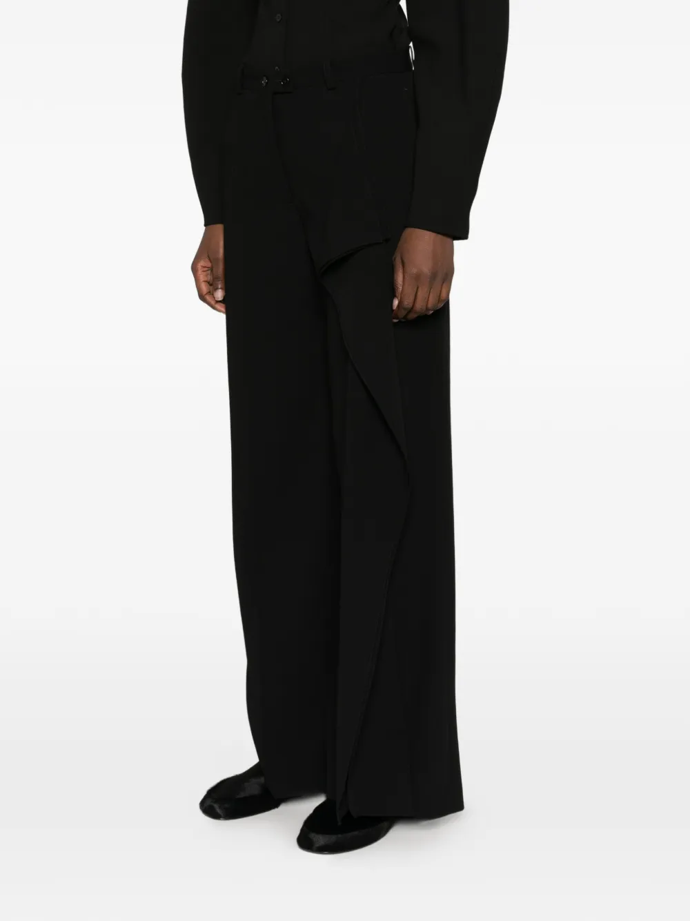 Jil Sander Broek met wijde pijpen en ruches Zwart