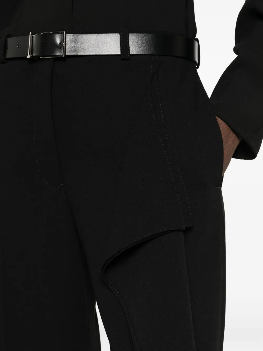 Jil Sander Broek met wijde pijpen en ruches Zwart