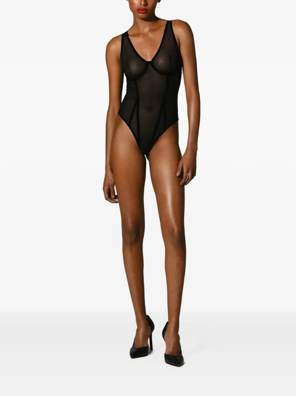 Wolford Bonded To Tulen body met vlakken Zwart