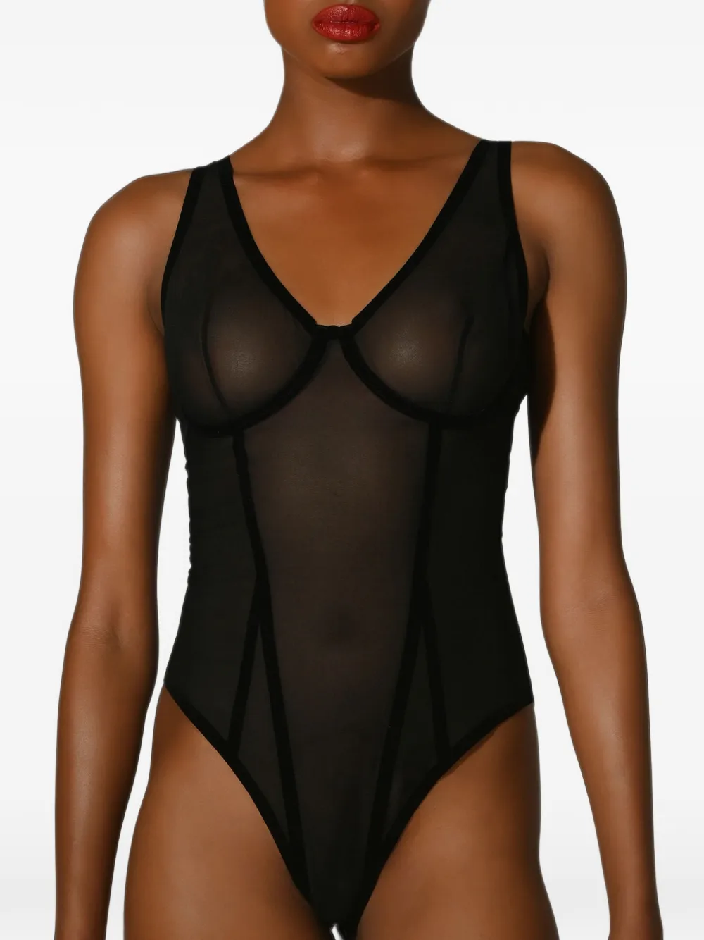 Wolford Bonded To Tulen body met vlakken Zwart