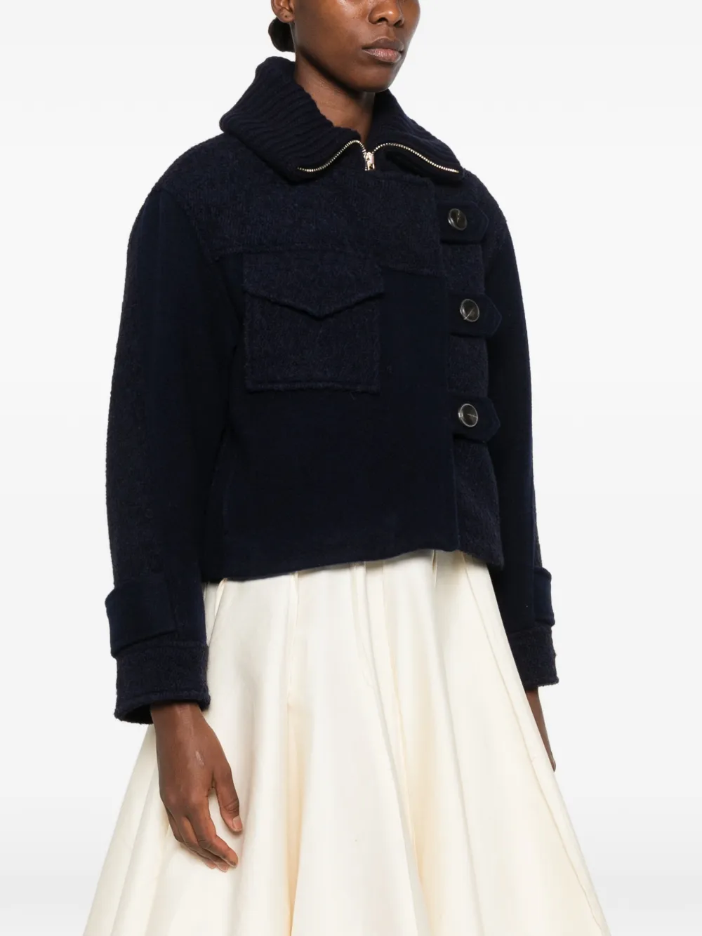 Ba&Sh Dora button-up panelled cropped jacket Blauw