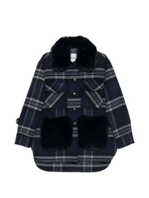 Ava Adore check-pattern faux-fur-trim coat