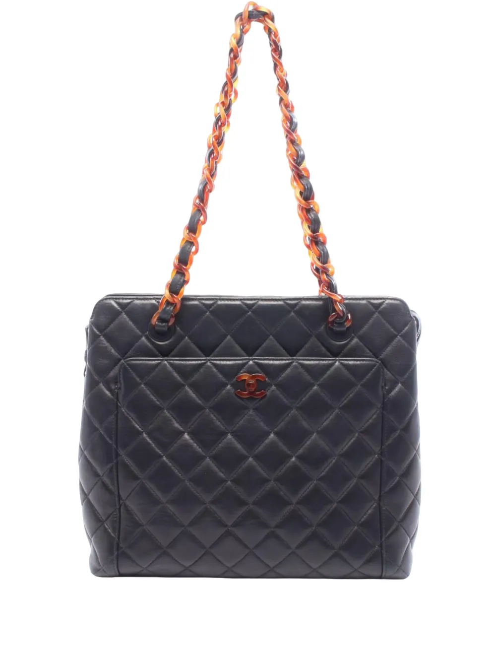 CHANEL Pre-Owned 1997-1999 CC Quilted Lambskin Tortoiseshell tote bag - Noir CHANEL Pre-Owned 1997-1999 CC Quilted Lambskin Tortoiseshell tote bag - Noir
