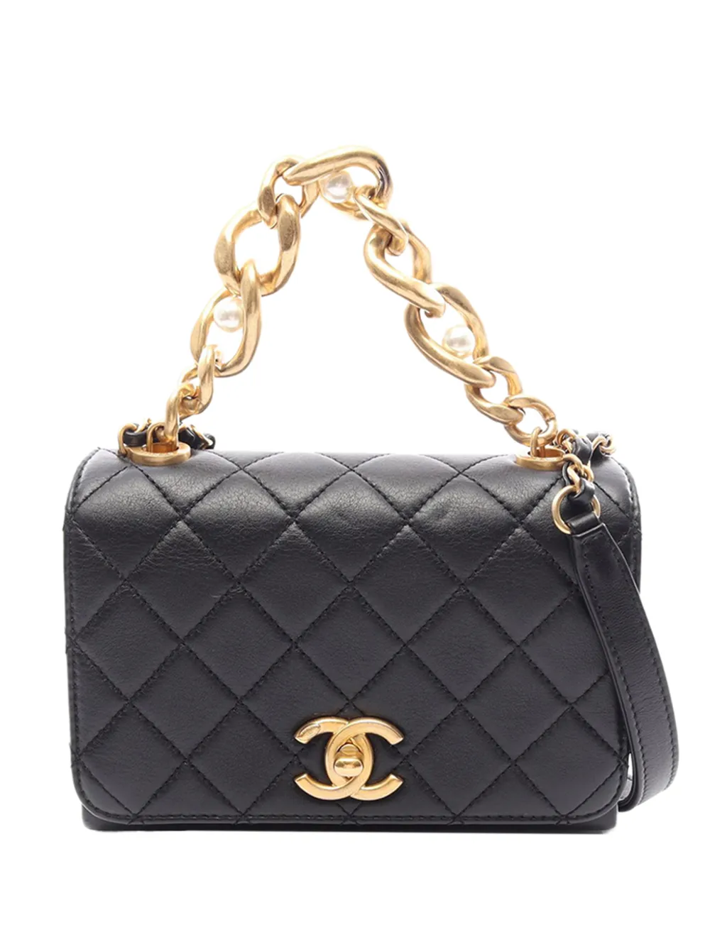 CHANEL Pre-Owned 2021-2026 Quilted Calfskin Pearl Jewel Chain Flap satchel - Nero
