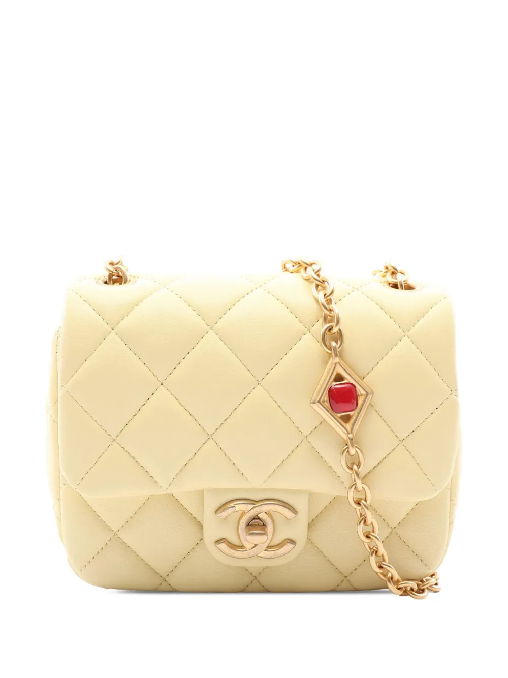 CHANEL Pre-Owned 2021-2026 Mini Square Quilted Lambskin Jewel Single Flap crossbody bag - Giallo