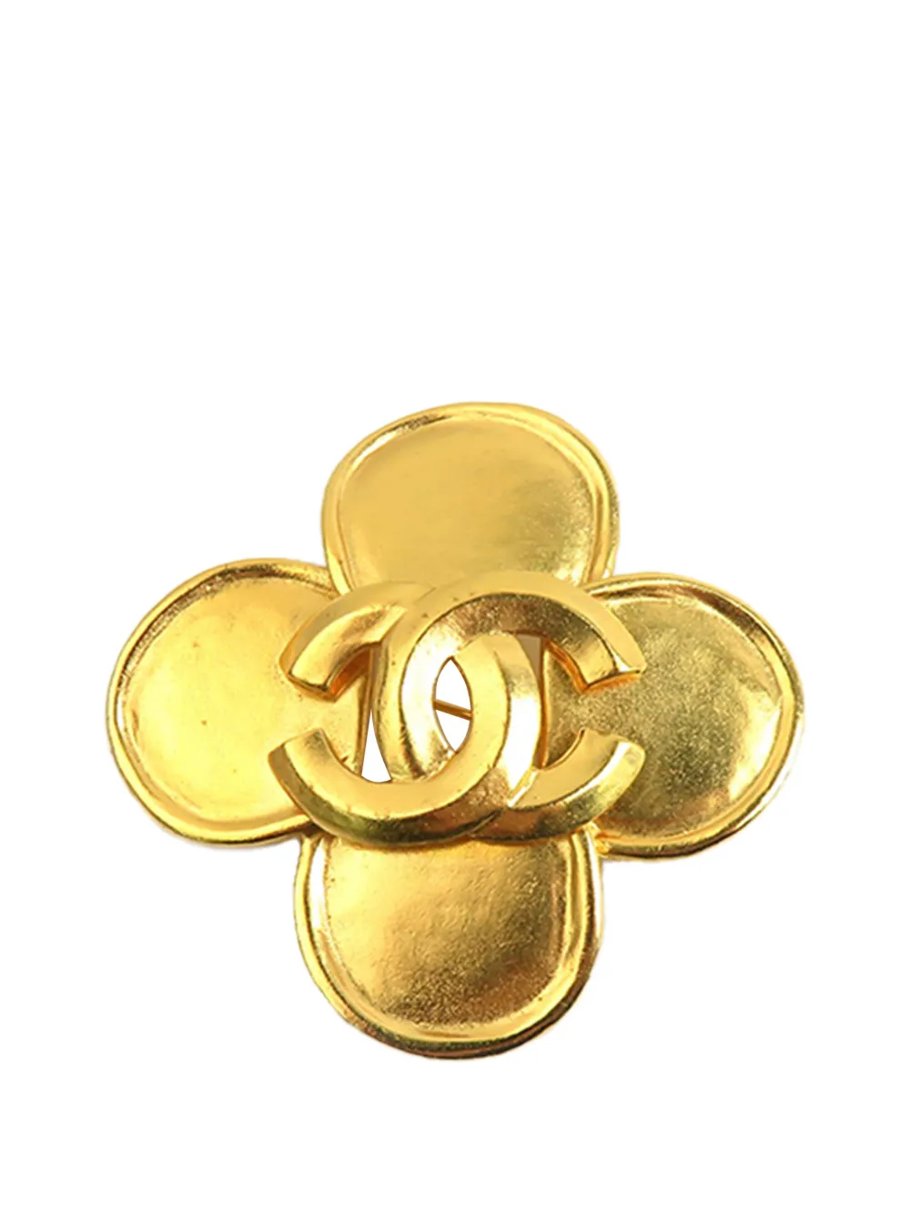 CHANEL Pre-Owned 1996 CC Gold Plated Clover Brooch costume brooch